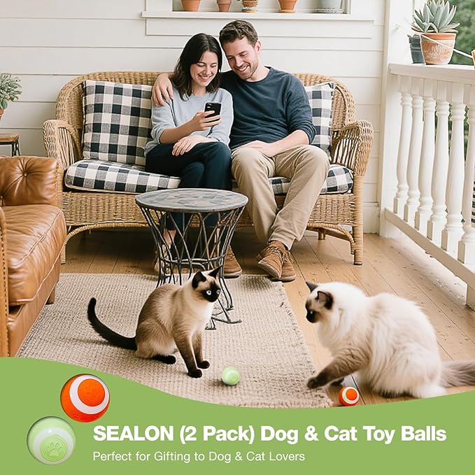 SEALON Electric Interactive Cat Toy Ball(2 Pack) Indoor Cat Play Ball, Suitable for Cats Over 6 Months for Exercise, Weight Loss, and Fun