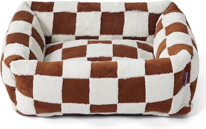 Lesure Cute Dog Bed for Small Dogs - Washable Puppy Beds,Cozy Rectangle Orthopedic Pet Sofa with Jacquard Shaggy Plush & Anti Slip Bottom,25x21x7inches