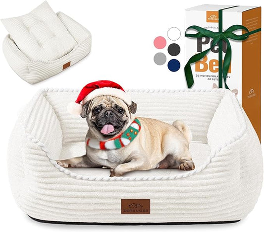 Orthopedic Dog Bed for Medium Dogs,Dog Sofa Beds Supportive Foam Pet Couch Bed with Removable Washable Mat and Nonskid Bottom (Medium, Cream)