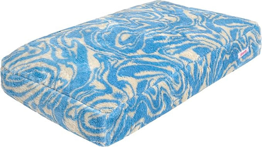 DBD3001G-L Mabel 41" x 25.5" Designer Modern Ultra Soft Reversible Plush Rectangular Pet Bed with Washable Cover, Blue Lemonade Twist
