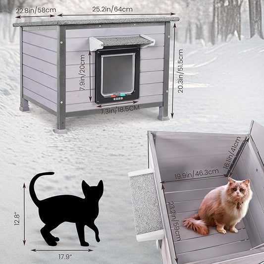Outdoor Cat House Rainproof All Round Metal Frame Wooden Condos, Indoor and Outdoor Use for Rabbit,Small Animal Feral Cat Shelter