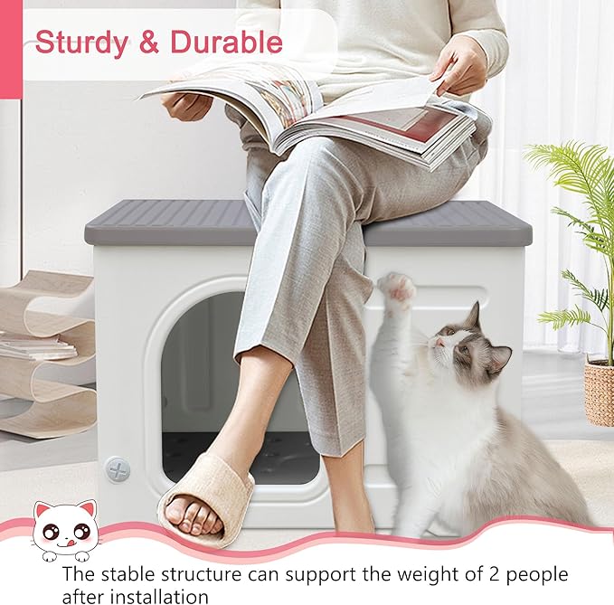 Rockever Plastic Cat House Outdoor with Escape Door, Waterproof Feral Cat House Outdoor Indoor, Sturdy Cat House for Outdoor Cats, Assemble Easily-Grey