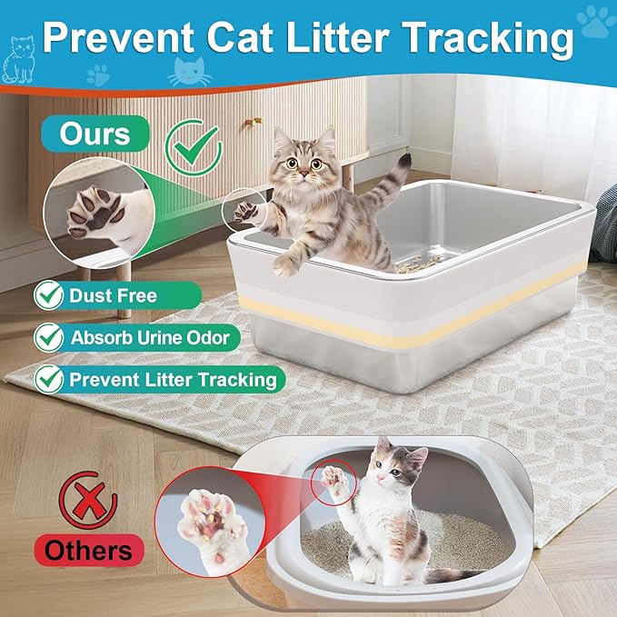 XXL Stainless Steel Sifting Litter Box for Big Cats,Metal Sifting Cat Litter Box for Wood Pine Pellets,Extra Large Sifter Litter Pan System,Odor Control,Easy to Clean,with Liners and Metal Scoop