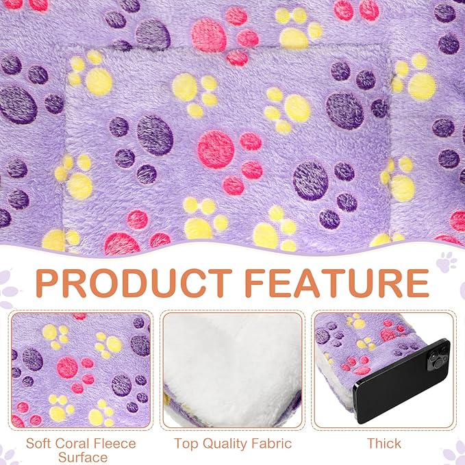 Haull 4 Pcs Waterproof Guinea Pig Bedding Winter Guinea Pig Bed Plush Cage Liners Soft Dog Cat Mat Reversible Winter Cozy Animal Pee Pad Hamster Bed Mat for Bunny(Paw,13 x 10 Inch)