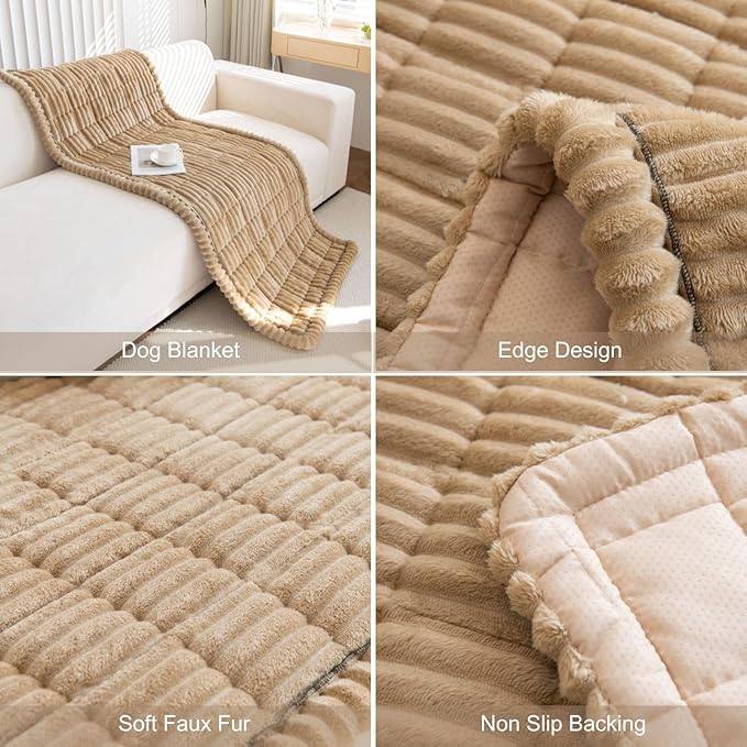 Faux Fur Plush Dog Couch Cover 3D Stripe Fuzzy Sofa Cover Non-Slip Fluffy Dog Bed Cover Pet Blanket Sofa Couch Furniture Protector for Puppy Large Dog Cat (Coffee,31"x82")
