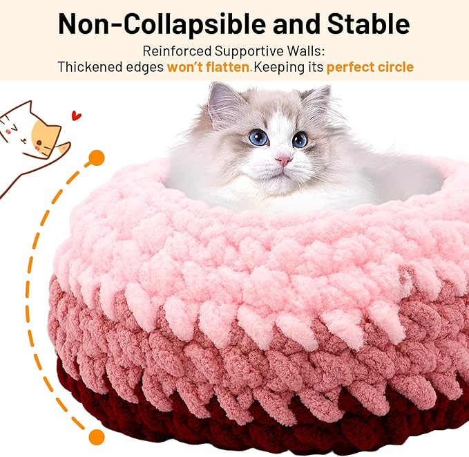 Cat Nest Bed for Indoor Kitten Cloud Pink Handwoven Washable Extra Soft Round Cave House Furniture