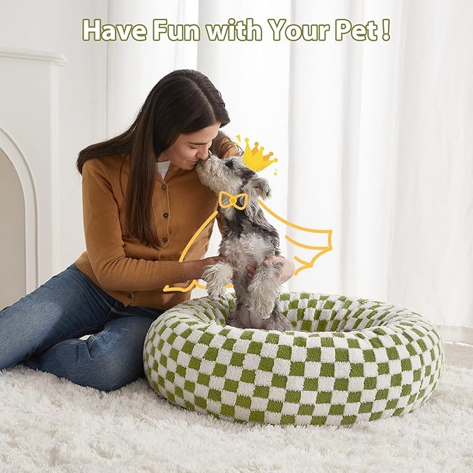 BFPETHOME Donut Dog Bed Medium Size Dogs, Cute Medium Dog Bed for Puppy and Kitten, Round Calming Pet Beds with Non-Slip Bottom, Machine Washable,30inch, Green