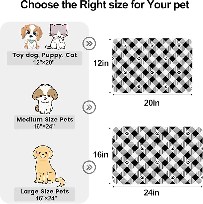Cat Checked Plaid Dog Food Mat-Absorbent Pet Feeding Mat for Food and Water Bowl, Quick Dry Dog Placemat with Rubber Backing-No Stains Pet Supplies for Messy Drinkers 16"x24"