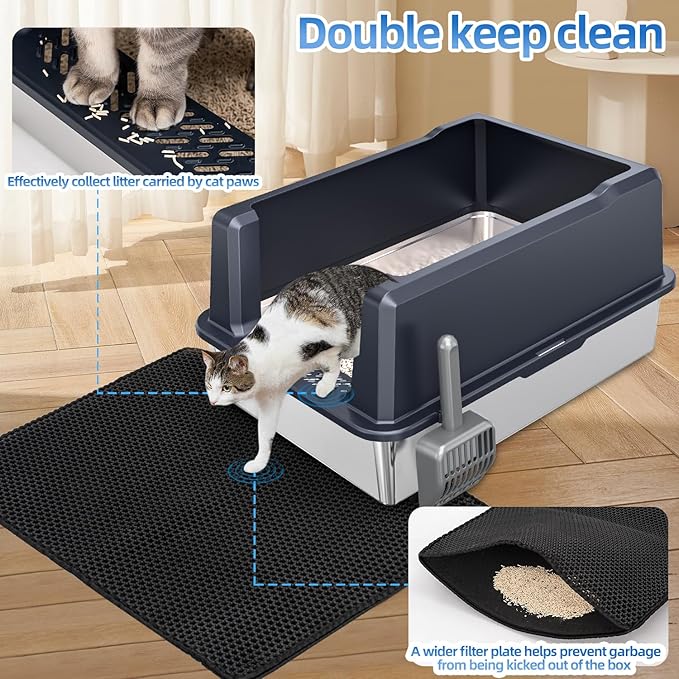 XXXL Extra Large Stainless Steel Litter Box, 28" L x 20" W x 14" H Super Large Stainless Steel Litter Box, Suitable for Large Cats and Multiple Cats, Non-Sticky, Anti-Leakage, Easy to Clean