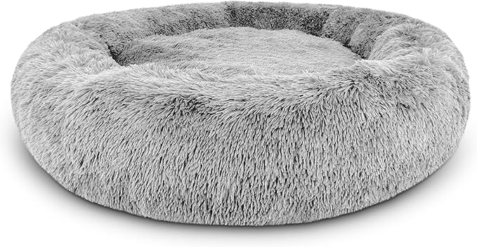 The Dog’s Bed Sound Sleep Donut Dog Bed, XXL Silver Grey Fur Calming Nest Bed Removable Cover, Veterinary Approved