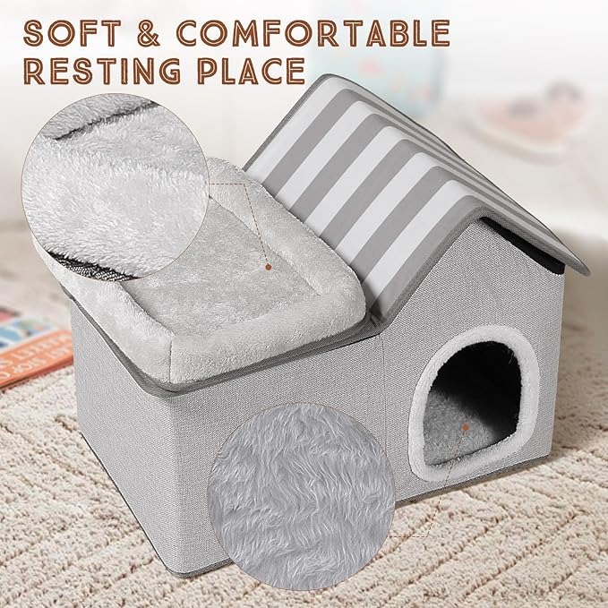 Topmart Cat House With Bed - Large Indoor Condo, 2-in-1 Pet Bed for Kittens and Small Cats, Grey