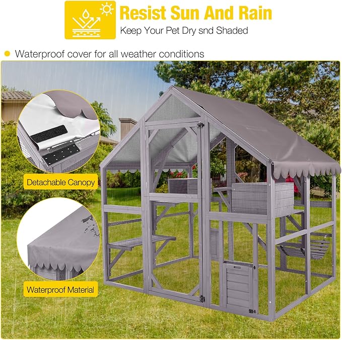 Aivituvin Catio Outdoor Cat Enclosure Large for Multiple Cats Wooden Cat House Outside Kitty Condon Cat Run Weatherproof