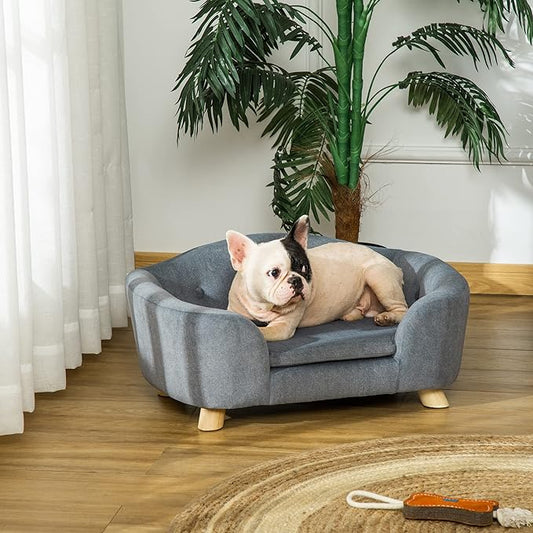 PawHut Dog Sofa, Pet Bed for Mini Dogs, Cat Dog Couch with Washable and Removable Cushion, Waterproof Cover, Gray