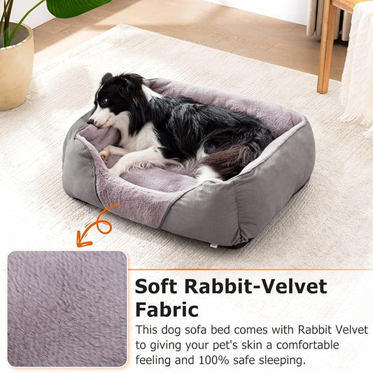 MIXJOY Dog Beds for Medium Dogs Washable, Calming Pet Bed Medium Size Dog, Soft Rectangle Pet Beds Sofa Cuddler, Orthopedic Sleeping Rabbit-Velvet Cozy Puppy Bed with Anti-Slip Bottom (30x24in, Grey)