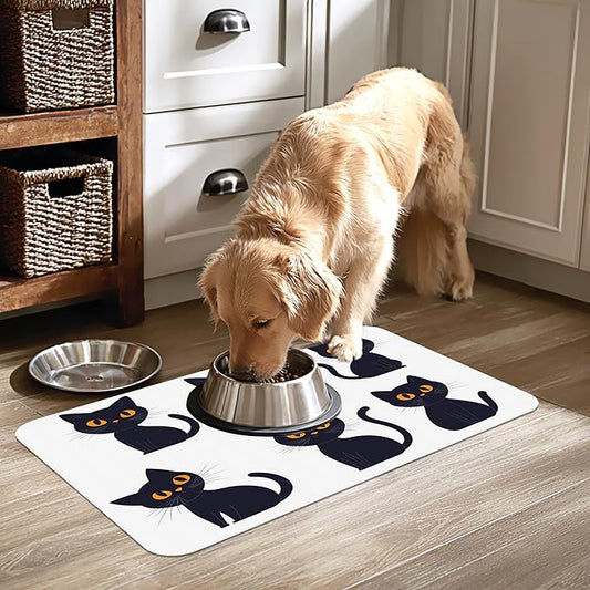 Cute Black Cats Dog Food Mat-Absorbent Pet Feeding Mat for Food and Water Bowl, Quick Dry Dog Placemat with Rubber Backing-No Stains Pet Supplies for Messy Drinkers 16"x24"