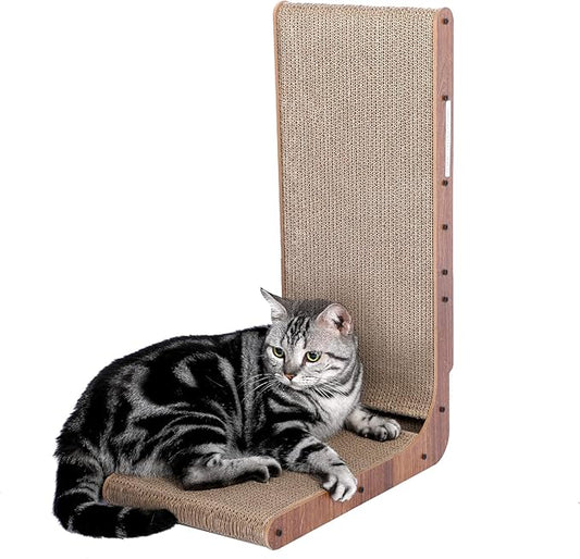 Fluffydream Cat Scratcher with Cat Toys Ball Track, Build-in Ball, L-Shaped Scratcher, Cardboard Lounge Bed, Stable and Durable, Furniture Protector, Reversible