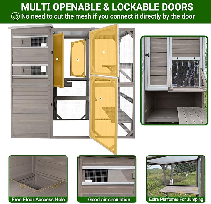 Catio Cat Enclosure Outdoor, Large Cat House Outdoor Weatherproof Attached to Window for Multi Cats, Asphalt and UV Protection Roofs, Multi Platforms-71 H 77" L