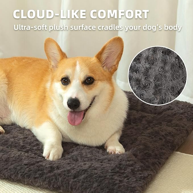 Fluffy Reversible Dog Bed Mat - Ultra Soft & Machine Washable Dog Crate Pad fit for Metal Kennel, Cozy Sleeping Mat, 35" x 22", Dark Gray