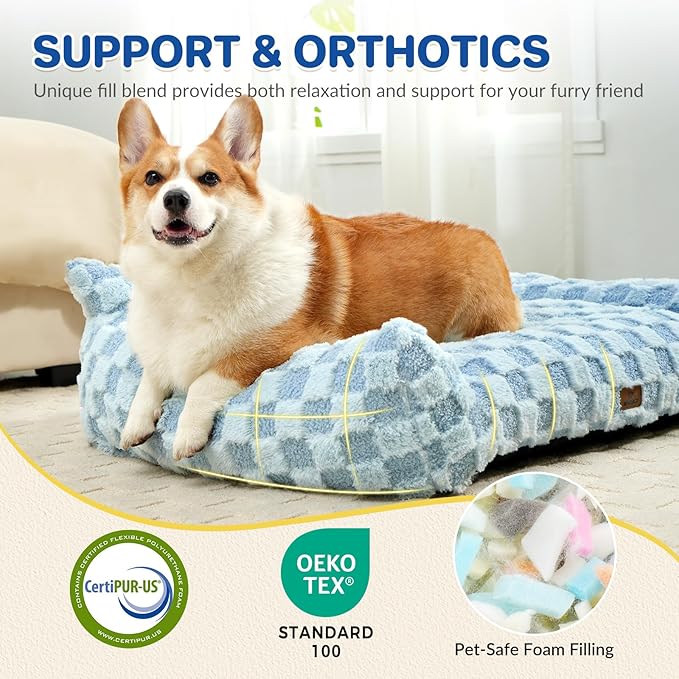 Cat Bed Cat Couch for Puppy and Kitten, Fluffy Pet Sofas Medium Dog Sofa Bed, Supportive Cats Sofa for Indoor Cats, Washable Cover & Non-Slip, 32 inch, Blue