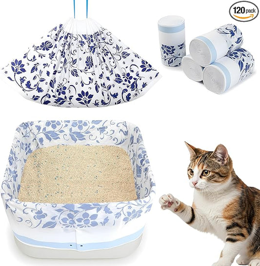 Unicorn Catcher Cat Litter Bags 36" x 19" Large Litter Box Liners Tear-Resistant with Drawstring for Easy Access Cat Litter Liners for Litter Boxes Under 36in Total Size, 120 Pack