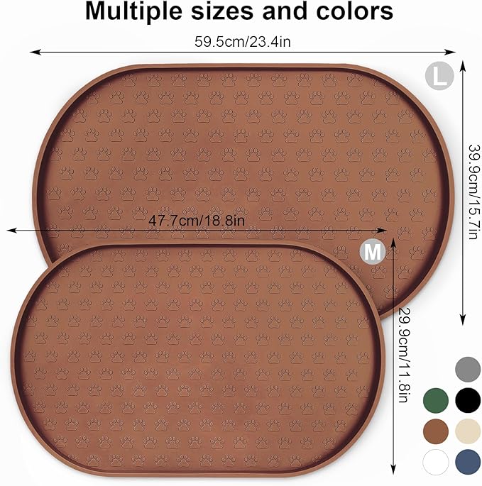 KPWACD Pet Placemat for Dog and Cat, Anti-Slip Waterproof Dogs Feeding Bowl Mat Prevent Food and Water Overflow, Silicone Puppy Dish Mats Suitable for Small Medium Big Pets, Brown, 24" * 16"