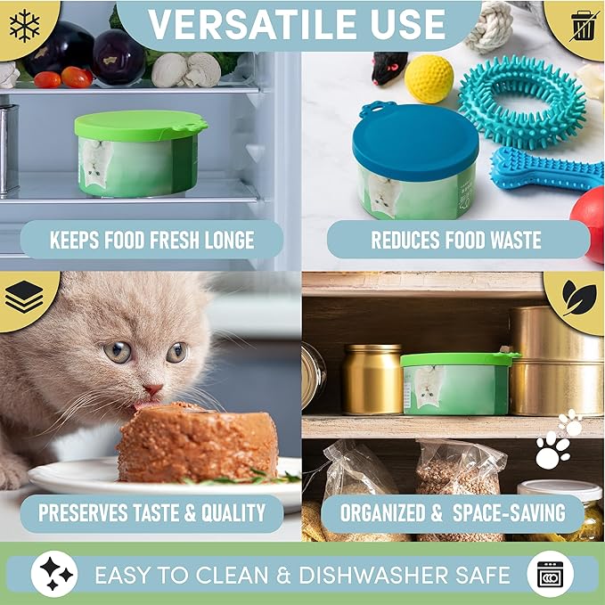 3 Pack Universal Pet Food Can Covers Lids - One fit 3 Standard Size Cans for Cats and Dogs Food Cans - Easy to Clean - Safe Silicone - Forest Ember