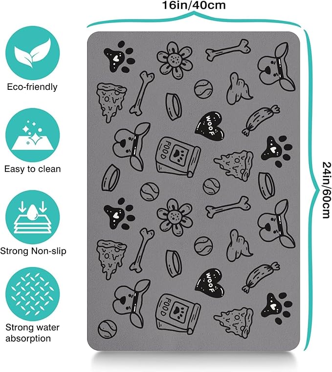 Pet Feeding Mat for Floors Waterproof Dog Mat for Food and Water Absorbent Quick Dry Non Slip mat for Cat Bowls
