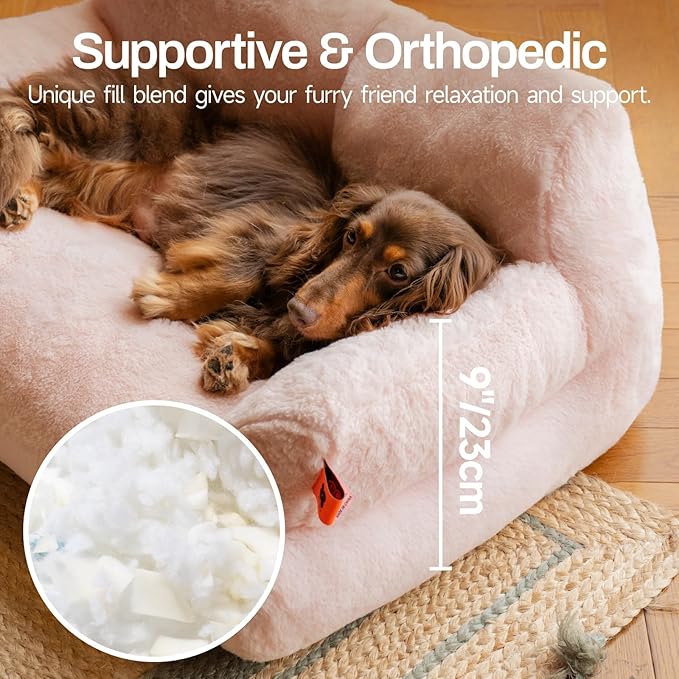 MEWOOFUN Cat Bed for Indoor Cats, Washable Dog Beds for Small Dogs & Cats with Removable Cover, Fluffy Cat Couch with Non-Slip Bottom (Pink, 26.0" L X 19.0" W X 13.0" Th)