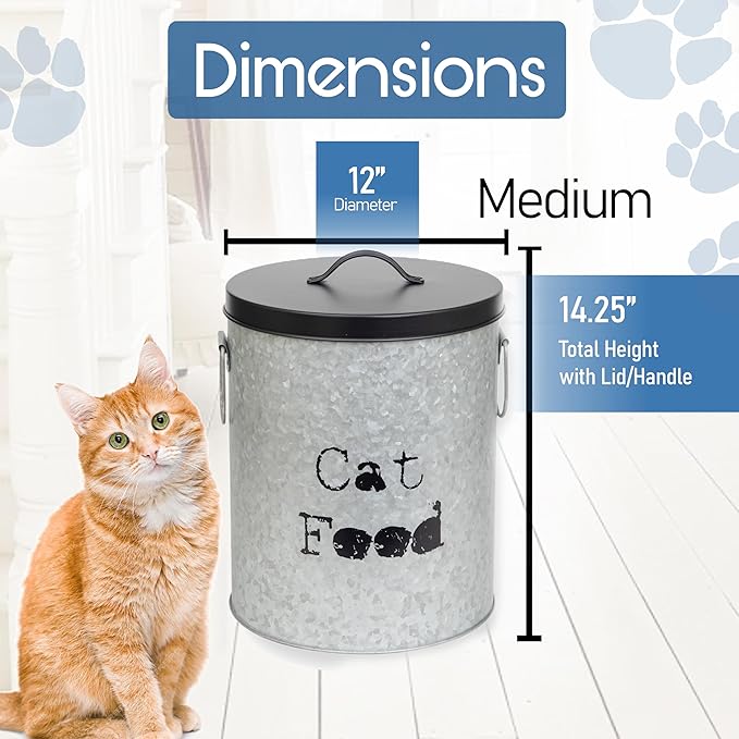 Medium 40lb Dog & 30lb Cat Pet Food Storage Canister with Scoop Combination – Durable & Airtight for Freshnesss, Minimalist Design & Recyclable, Medium Metal Container