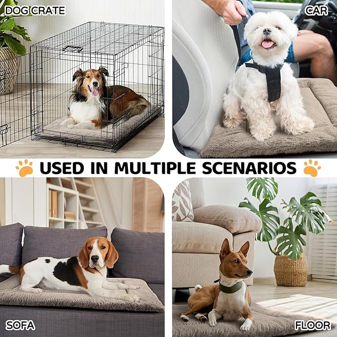 Crate Pad for Large Dogs, Ultra Soft Bed Washable & Anti-Slip Kennel Pad for Dog Cozy Sleeping Mattress, Travel Flat Pet Beds for Indoor & Outdoor Dog (42" x 28", Brown