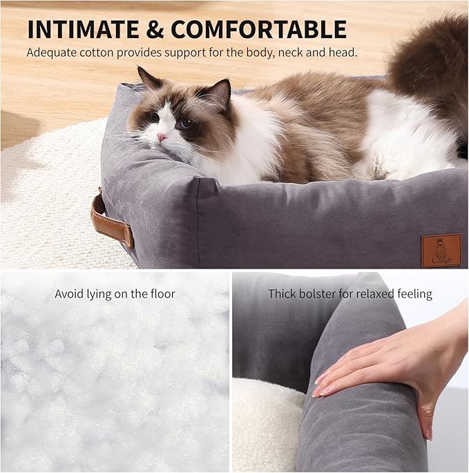 20In Dog Bed for Small Medium Sized Dogs and Cats - Washable Rectangle Puppy Bed for Indoor Outdoor, Cozy Pet Bed with Support Pillow & Non-Slip Bottom(Grey, Small)