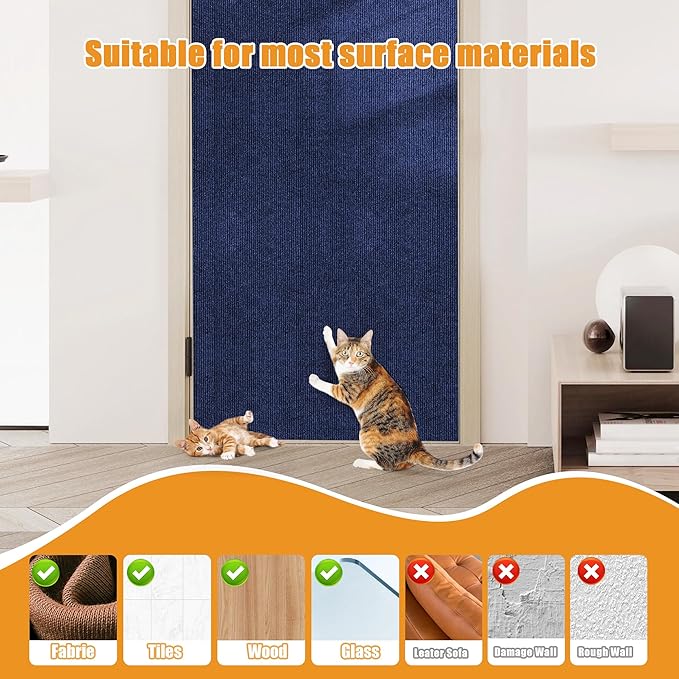 Cat Scratching mat Self-Adhesive, Trimmable Furniture Protector for Couch, Sofa, Wall & Cat Trees - Durable Scratch Pad with Nano Tape, DIY Climbing Carpet for Indoor Cats (Dark Blue, 78.7"x15.8")