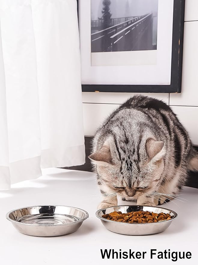 VENTION Medium Shallow Cat Food Bowls, Outer Dia. 7.3 in Whisker Fatigue Cat Bowl, Stainless Steel Cat Food Dish for Indoor Cats, Set of 2 Replacement Cat Bowls for Raised Station(20.3 Fl.oz)