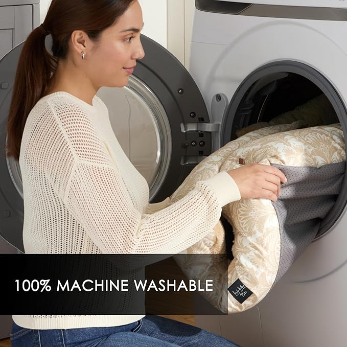 Nicole Miller New York PET Mod Damask Plushy Bolster Pet Bed, Cozy & Calming, Non-Slip Bottom, Machine Washable Cover, Taupe, Large 35"x28"x8"