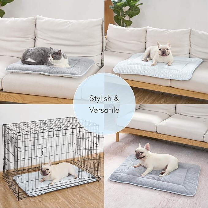 Woofry Dog Bed Mat for Crate, Reversible Cooling Mat for Dogs, Warming Dog Cooling Mat, Machine Washable, Lightweight, Portable, Pet Hair Repellent, All Season Comfort, 42''*28''