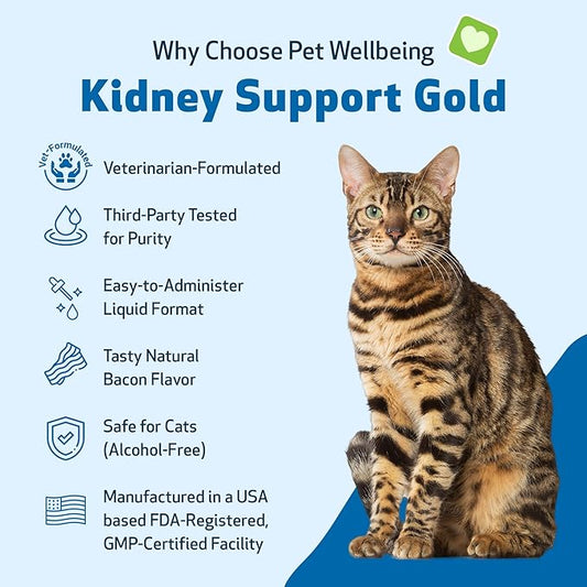 Pet Wellbeing Kidney Support Gold for Cats - Supports Healthy Kidney Function, Fluid Balance, Energy Levels, Rehmannia, Dong Quai - Veterinarian-Formulated Herbal Supplement 4 oz (118 ml)
