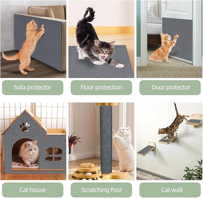 Cat Scratch Mat 120"x15.8",Cat Scratch Carpet Trimmable Self-Adhesive Cat Scratch Pad,Decorative Cat Tree Shelf，Cat Wall，Cat Scratching Post,Cat Couch Protector(Grey)