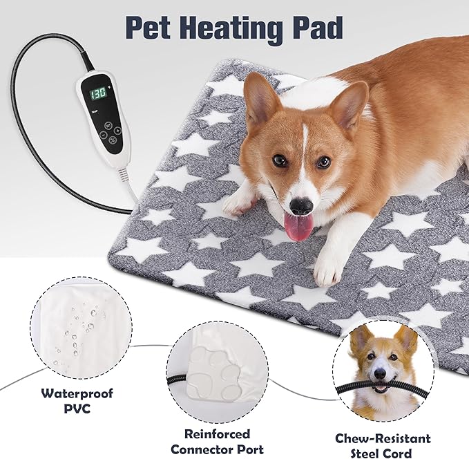Cat Heating Pad, Waterproof Pet Heating Pad for Cats Dog Indoor, 11 Adjustable Temperature Cat Warming Bed Mat with Timer, Indoor Heated Bed with Chew Resistant Cord (L: 35'' L X 24'' W)