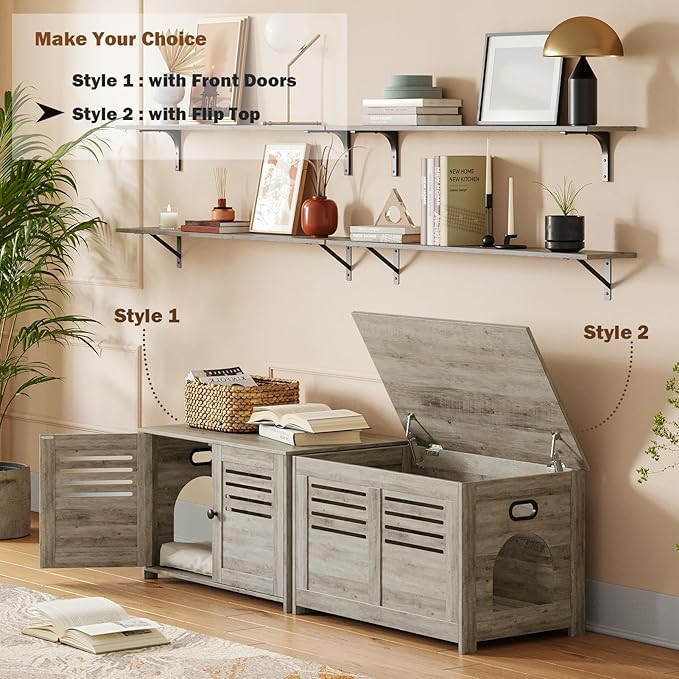 DINZI LVJ Litter Box Enclosure, Flip Top Litter Box Furniture, Hidden Cat Washroom, Wooden Cat House, End Table, 31.5" L x 19.7" W x 19.7" H, Good Ventilation, Easy to Assemble, Gray Wash