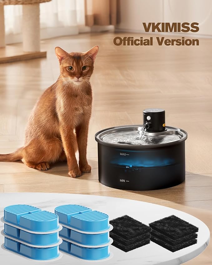 Replacement Cat Water Fountain Filters: VKIMISS Official 12 Pack Cat Fountain Replacement Filters & Pre-Filter Sponges for 108oz/3.2L Automatic Pet Fountains (6 Filters+ 6 Sponges)