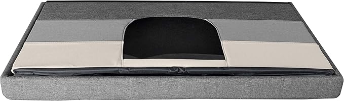 Furhaven Pet House for Indoor Cats & Medium/Small Dogs, Collapsible & Foldable w/ Plush Ball Toy - Living Room Ottoman Cat Condo - Hygge Stripe (Gray/Cream), Large