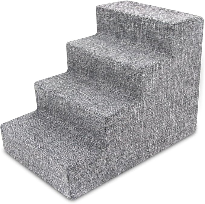 Best Pet Supplies Dog Stairs & Steps - Foam Steps for Small Dogs & Cats, Non-Slip Indoor Balanced Pet Step Support, Dog Ramp, No Assembly, Ash Gray Linen, 4-Step (18-inch Height).
