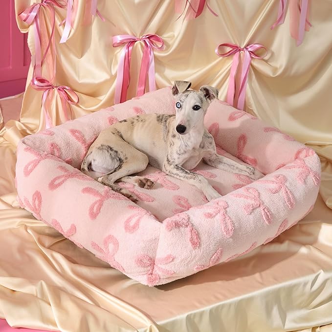 Lesure Cute Dog Bed for Medium Dogs - Washable Pet Beds,Cozy Rectangle Orthopedic Sofa with Jacquard Shaggy Plush & Anti Slip Bottom,30x24x8inches