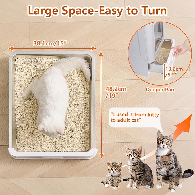 Enclosed Stainless Steel Cat Litter Boxes,Large Foldable Litter Box with Lid,Hooded Covered Stainless Steel Cat Litter Box,Easy Cleaning,No Urine Leakage,Deeper Pan