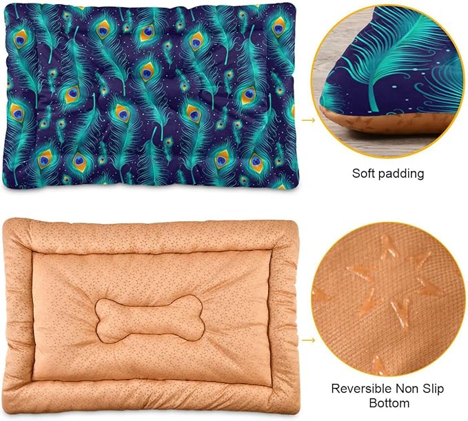 Pet Bed Peacock Feather Dog Bed Mat Absorbing Non Slip Pad Pet Sleeping Mat for Small, Medium, and Large Dogs Puppy Cat 36 in x 24 in