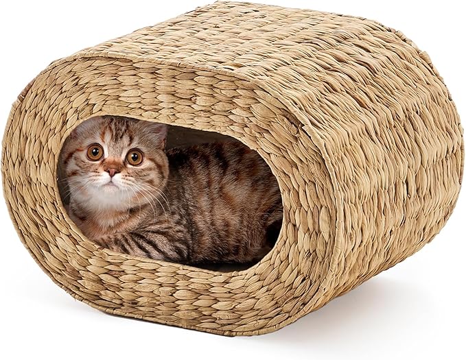 Cat House,Handwoven Cat Cave Pet Cube, Natural Cat Beds Indoor Kitten House with Double-Sided Soft Cushions, Pet Cat House for Multiple Cats, for Living Room Bedroom