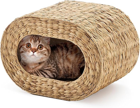 Cat House,Handwoven Cat Cave Pet Cube, Natural Cat Beds Indoor Kitten House with Double-Sided Soft Cushions, Pet Cat House for Multiple Cats, for Living Room Bedroom
