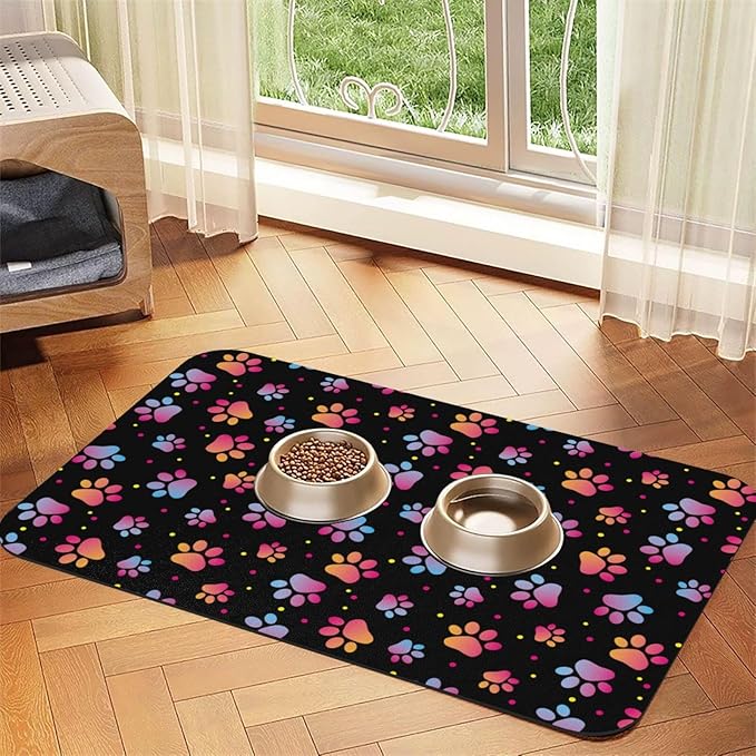 Animal Paws Dog Food Mat Absorbent Bowl Mats No Stains Quick Dry Waterproof Pet Cat Placemats for Food and Water, 30x45cm