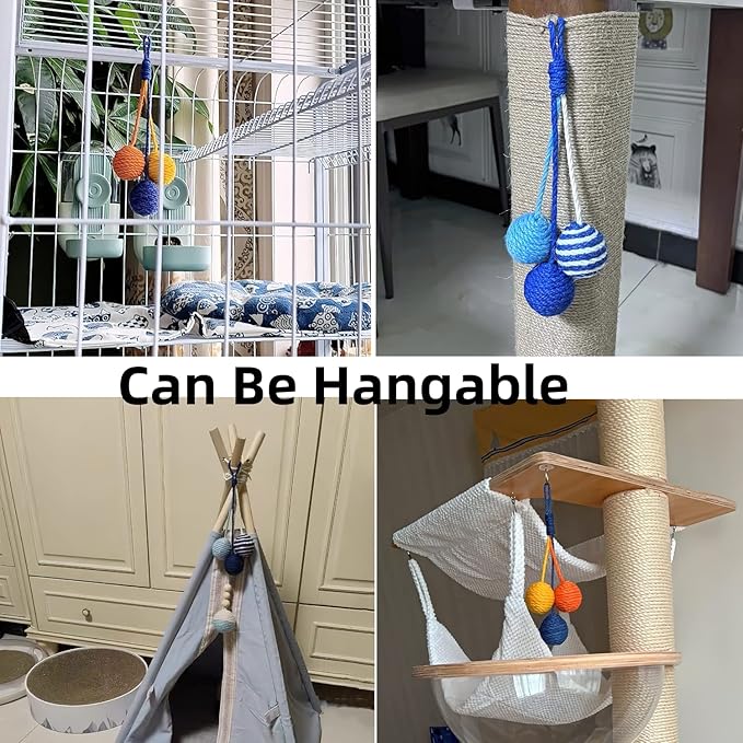 Cat Toy Sisal Ball Hanging Cat Toy Handmade Cat Rope Ball Chew Eco-Friendly Toy Pets Interactive Toy Cat Toys for Indoor Cats (Primary Color, 1pcs)