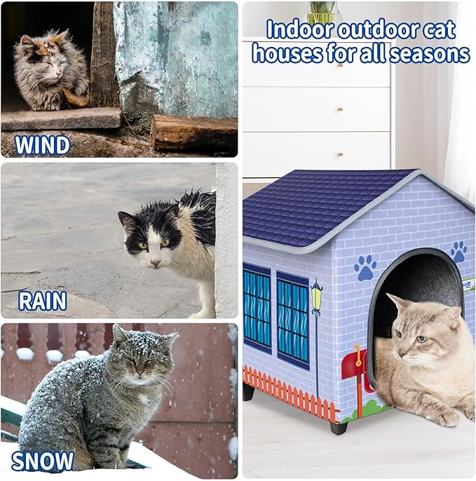 Elevated Cat Houses for Indoor/Outdoor Covered Kitten Beds Feral Cat Shelter Hideaway Bed Easy to Assemble